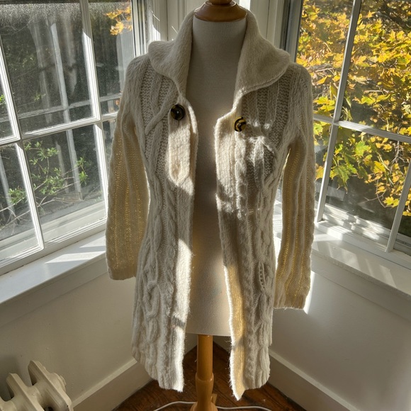 BANANA REPUBLIC chunky long open cardigan single button cable designs - Picture 2 of 8